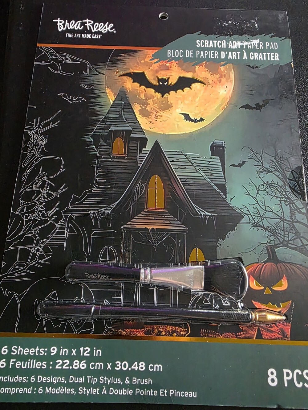 New Brea Reese Scratch Art Paper Pad 9x12 Halloween- 6 Sheets